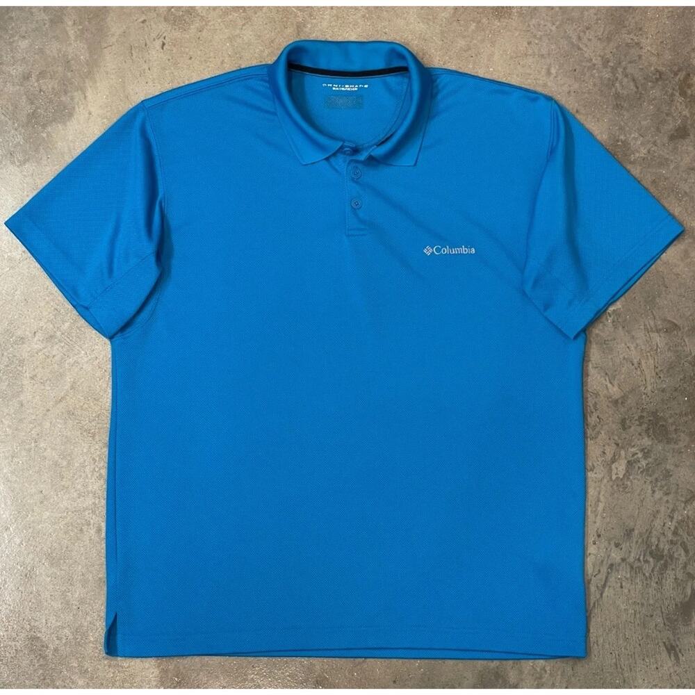 Columbia Omni-Shade Polo Shirt Mens L Blue Moisture Wicking Fishing Golf Outdoor